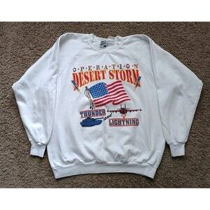 Vintage Desert Storm Sweatshirt Women's Large White Long Sleeve 90s